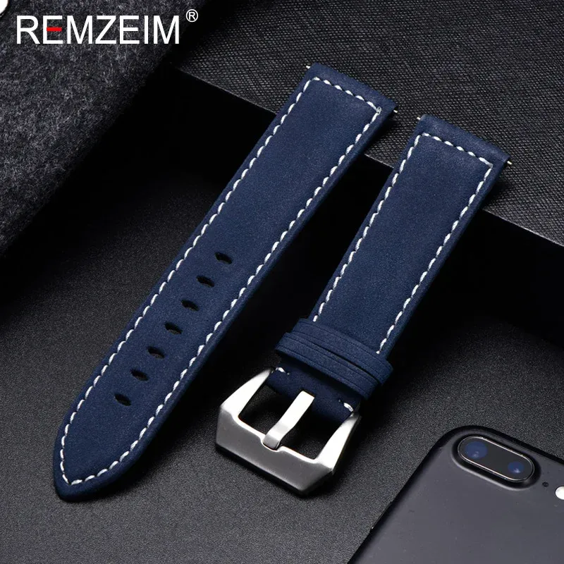 Echtes Leder Armband Armband Schwarz Blau Braun Vintage Matt Uhrenarmband Für Frauen Männer 18mm 20mm 22mm 24mm Handgelenk Band
