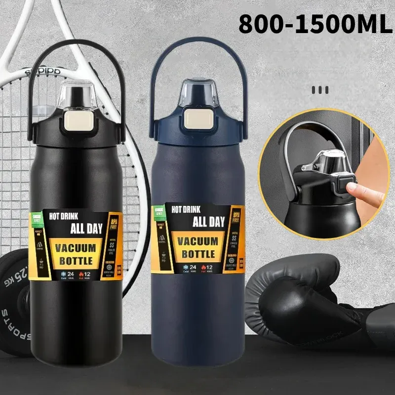 800-1500 ML 304 Edelstahl Thermobecher Outdoor Thermosflasche Tragbare Tumbler Isolierflaschen Kalte und Heiße Strohwasserflasche