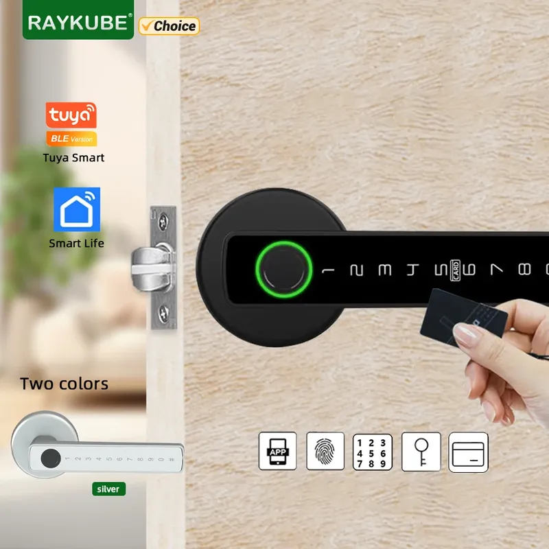 RAYKUBE M5 Tuya BLE Smart Fingerprint Türschloss Digitales Elektronisches Schloss mit Passwort/Schlüssel/IC-Karte/Smartlife/Tuya APP Entsperren