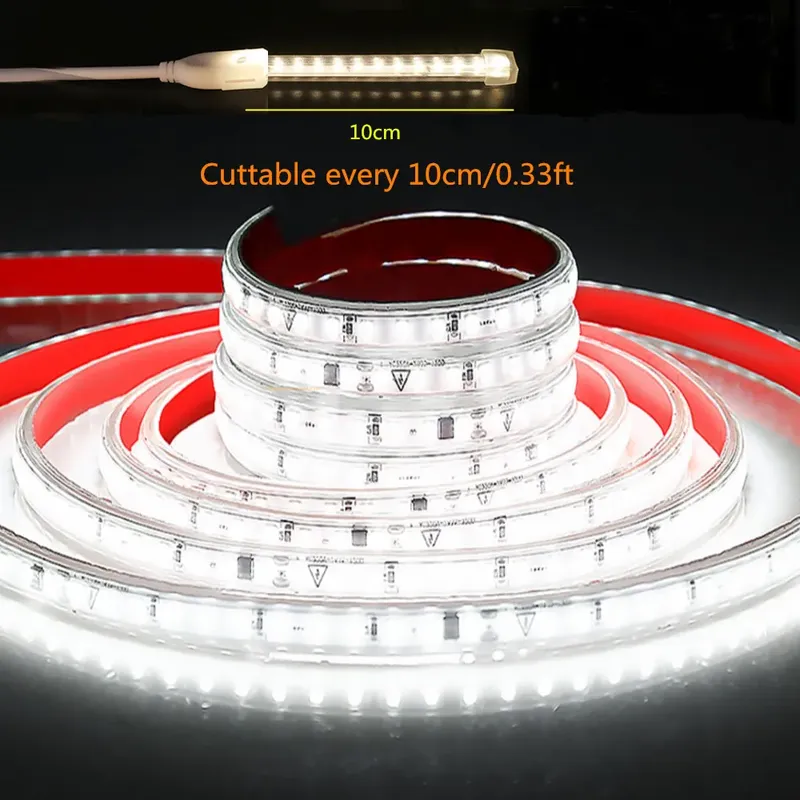 Ultradünnes, wasserdichtes LED-Streifenlicht, 10 cm Schnitt, 220 V, 120 LEDs/m, selbstklebende lineare Beleuchtung, flexibles LED-Band, kühles und warmes Weiß