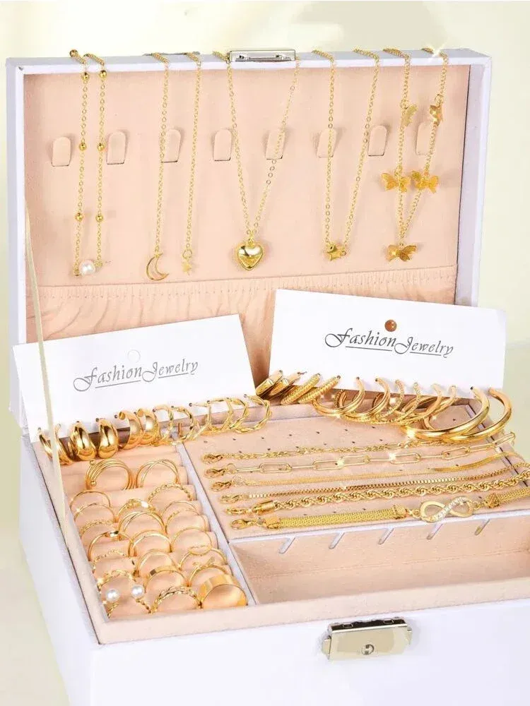 Neue 57 Teile/satz Modeschmuck Sets Für Frauen Metall Breites Gesicht Ohrringe Halsketten Armbänder Knöchel Ringe Kombinationen Set Schmuck - 6.7 EUR