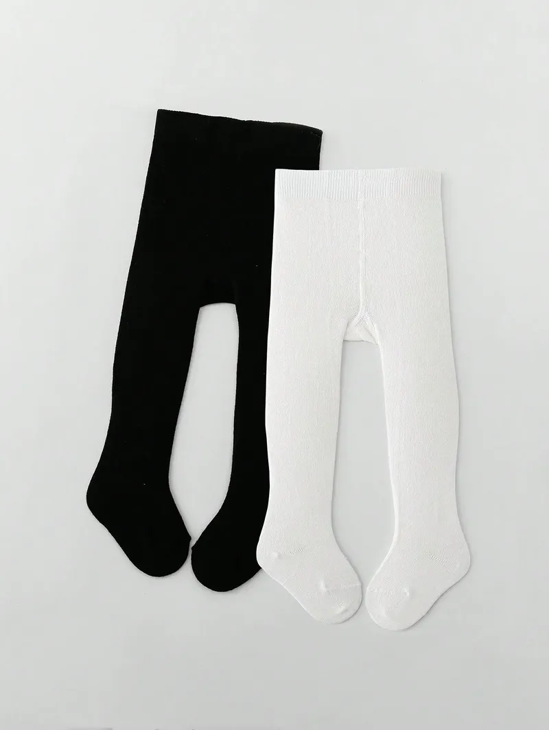 1 Paar gestrickte Baby-Strumpfhosen, weiche Baumwoll-Leggings in Weiß und Schwarz, Kleinkind-Hosen für 0-72 Monate alte Mädchen