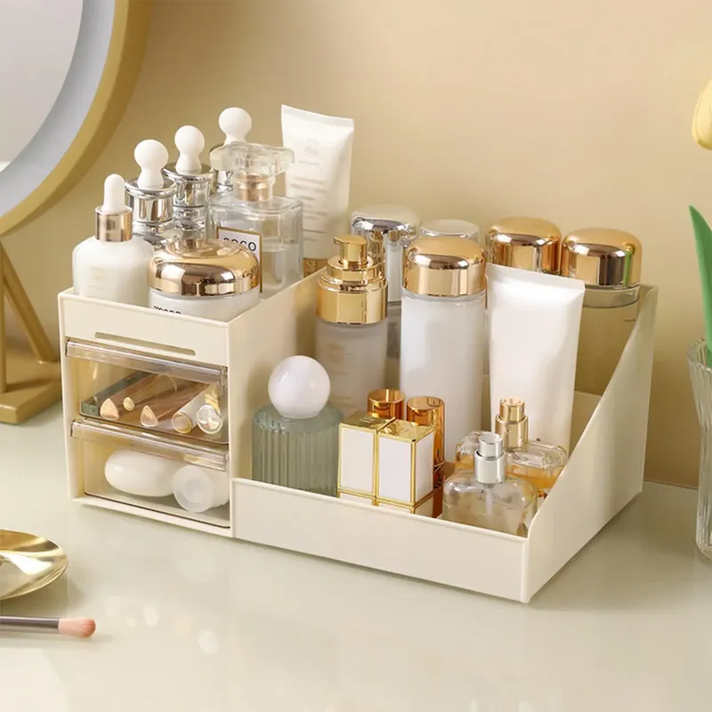 Kosmetikvitrine, Schreibtisch-Aufbewahrungsbox mit durchsichtigen Schubladen, großes Fassungsvermögen, Make-up-Pinsel-Organizer für Badezimmer-Desktop