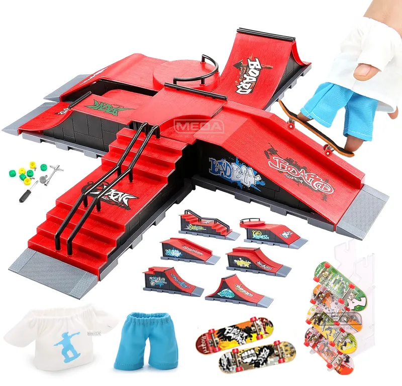 DIY Finger Skatepark 6-in-1 Set Professionelle Tech Praxis Deck Plattform Stunt Finger Skateboard Montieren Rampe Park Kits Spielzeug