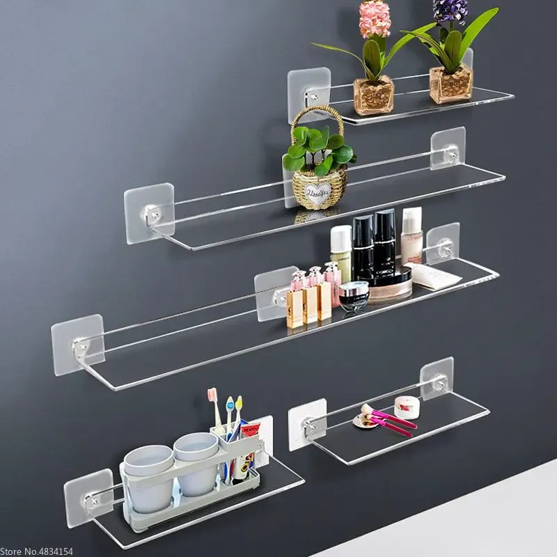 Lagerregal, Acryl-Regal, transparent, Wandmontage, dick, transparent, schwimmender Display-Stick, Badezimmer, Küche, Leiste, Organizer, 20–50 cm