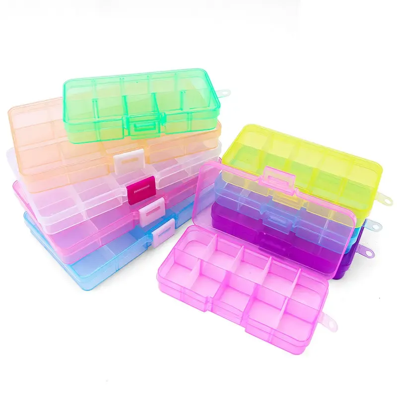 10 Gitter, 15 Gitter, Kunststoff-Organizer, Aufbewahrungsbehälter, Schmuck-Organizer-Box mit verstellbaren Trennwänden für Perlen, Basteln, Schmuck, DIY