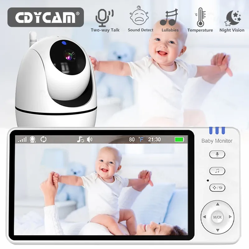 5-Zoll-Video-Babyphone mit Kamera, PTZ-Zoom, Babyphone-Kamera, Sicherheitsschutz, Überwachungskameras, Temperatursensor, Schlaflied