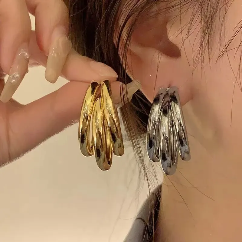 Koreanische Gold Farbe Creolen für Frau Metall Elegante Vintage Geometrische Aussage Luxus Ohrringe Party 2025, Neue Schmuck Geschenk