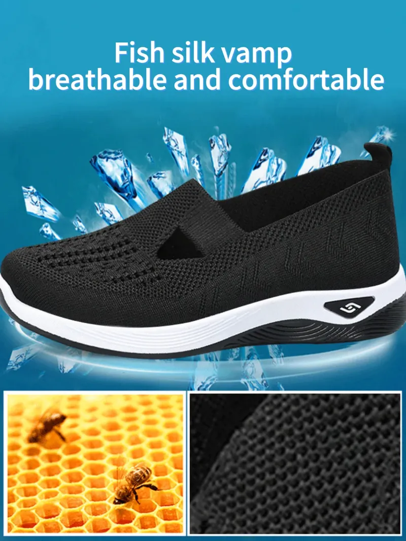 Damenschuhe, einfarbig, atmungsaktive Sneakers, lässige Sneaker für Damen, Sommer-Sneaker, Low-Top-Strick-Freizeitschuhe, Mutter-Schuhe