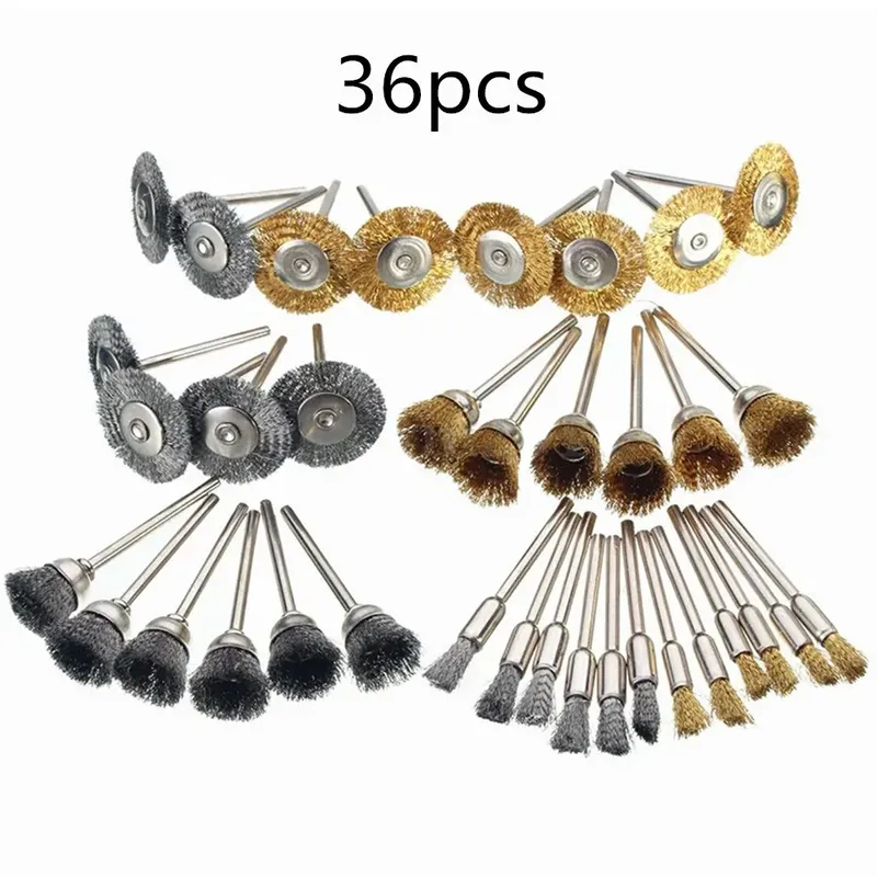 36Pcs Messing Pinsel Stahl Draht Räder Bürsten Bohrer Dreh Werkzeuge Polieren Dreh Werkzeuge Metall Rost Entfernung Pinsel Set