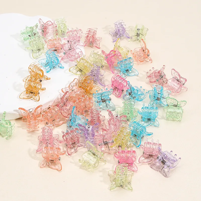 50 Stück Mini transparente mehrfarbige Schmetterlingsklauenklammer Mini Haarnadel Haarspange Haarschmuck für Mädchen und Frauen Kopfbedeckung