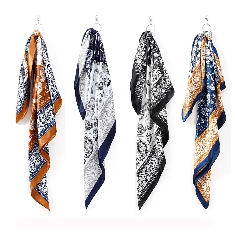 Retro Cashew Blume Quadrat Hijab Schal Hiphop Schal Hosen Schal 60 cm Simulierter Seidenschal Halsband für Männer und Frauen Haar mit