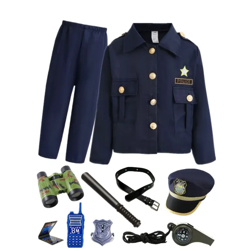 Kinder-Polizeibeur-Kostüm-Set – Jacke, Hose, Justice Hero Jungen, Polizist-Uniform, Mütze und Zubehör für Halloween-Party