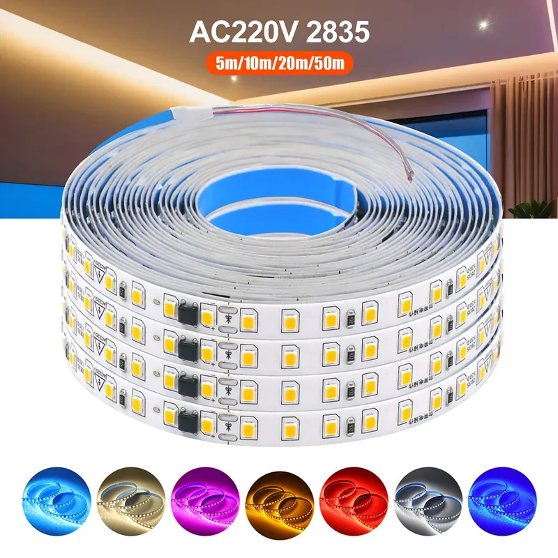 5m 10m 20m 50m LED-Streifen Licht wasserdicht ip44 220v 230v smd 120led flexible LED-Band Band Lampe 9 Farben Wohnkultur