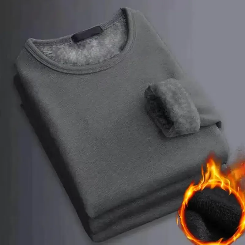 Winter Herren Langarm Thermo Underwer T-Shirt Fleece Bottoming Shirt Rundhals Shirt Fashion Plus Samt Gepolstertes T-Shirt