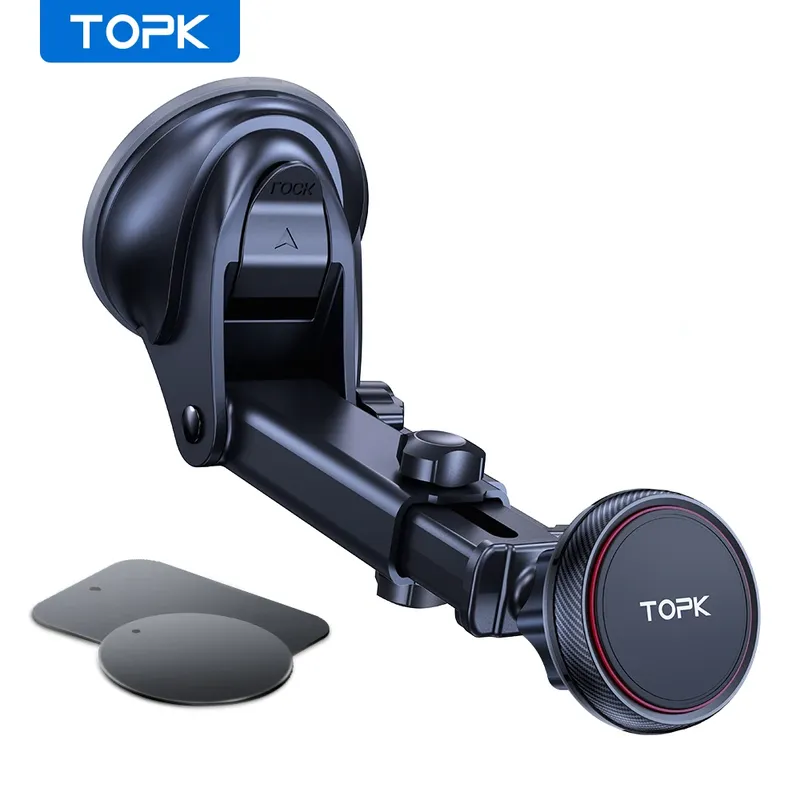 TOPK Magnetischer Autotelefonhalter, starke Saugnapfhalterung, Armaturenbrett, Windschutzscheibenständer, langer Arm, 360° °   Verstellbarer Handyhalter