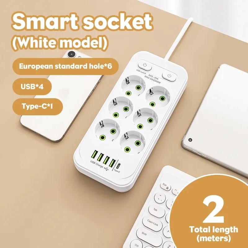 1pc EU Stecker AC Outlet Multitap Power Streifen 2m Verlängerung Kabel Steckdose USB Home Office Überspannungsschutz netzwerk Filter