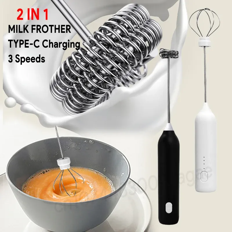 HEIßER Elektrische Milchaufschäumer + Schneebesen Drahtlose Typ-C Lade 3 Geschwindigkeiten Mini Handheld Schaum Maker Kaffee Schneebesen kochen Werkzeuge