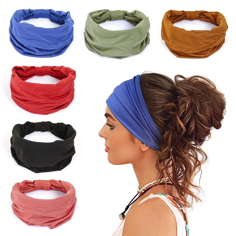 Breite Stirnbänder für Frauen, rutschfest, weich, elastisch, Haarbänder, Yoga, Laufen, Sport, Workout, Fitnessstudio, Kopfwickel, Turbane, Bandana