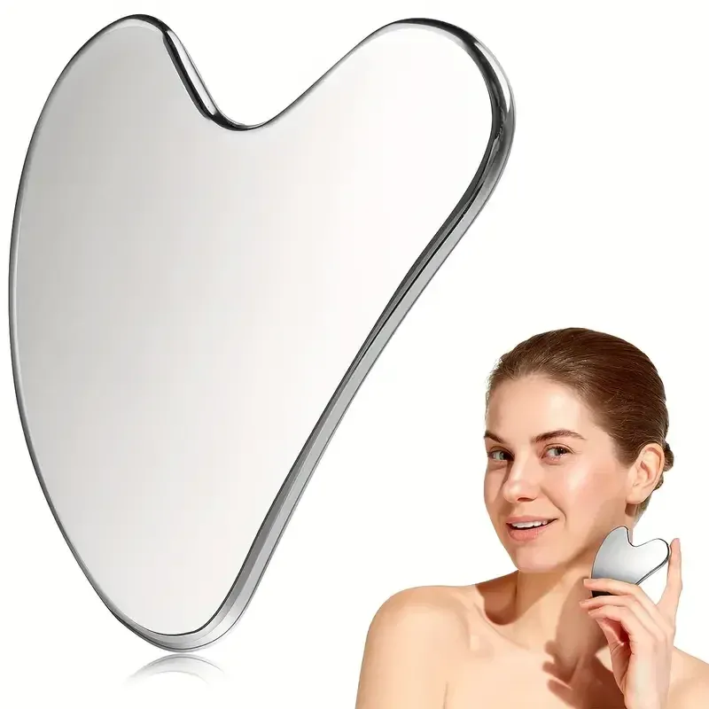 Gesichtsmassage-Schaber aus Edelstahl, Schönheits-Schaber für Gesichtslifting, Ganzkörper-Delfin-Herz-Schaber mit Halterung