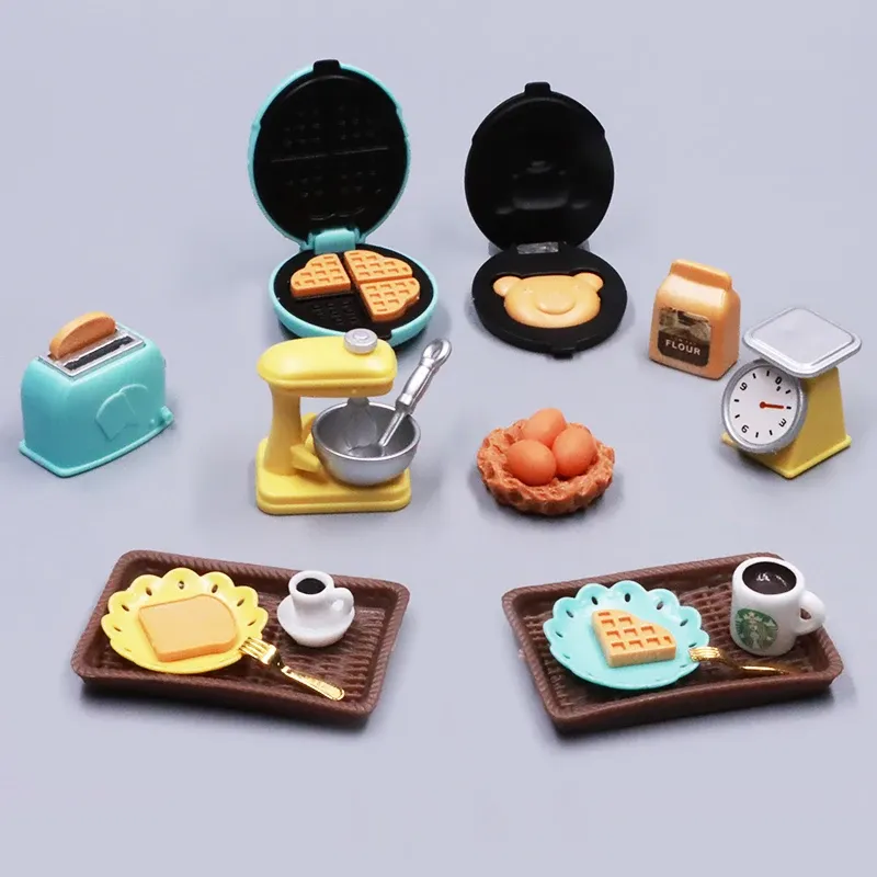 DIY Puppenhaus Bär Kekse 1/12 Miniatur Möbel Toaster Ofen Mixer Elektronische Waage Modell Set Küche Spielzeug Für Mädchen Geschenk
