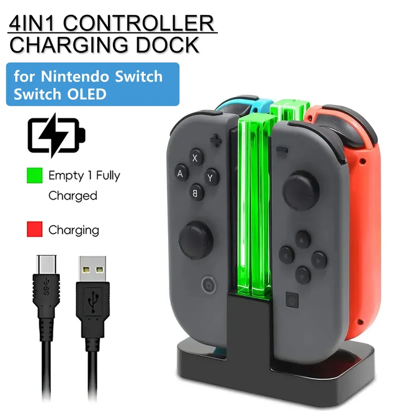 4-in-1 LED-Ladestation Dockingstation mit Anzeige für NS Switch NS für Joy-Con Controller Ständer Halterung Ladestation