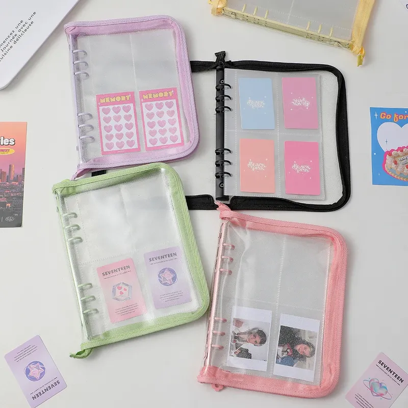 Reißverschlussalbum A5 Binder 10 Blatt Kpop Fotokarte Sammelbuch Fotokarten Organizer Notizbuch mit 10 Stück Hüllen Schulbriefpapier