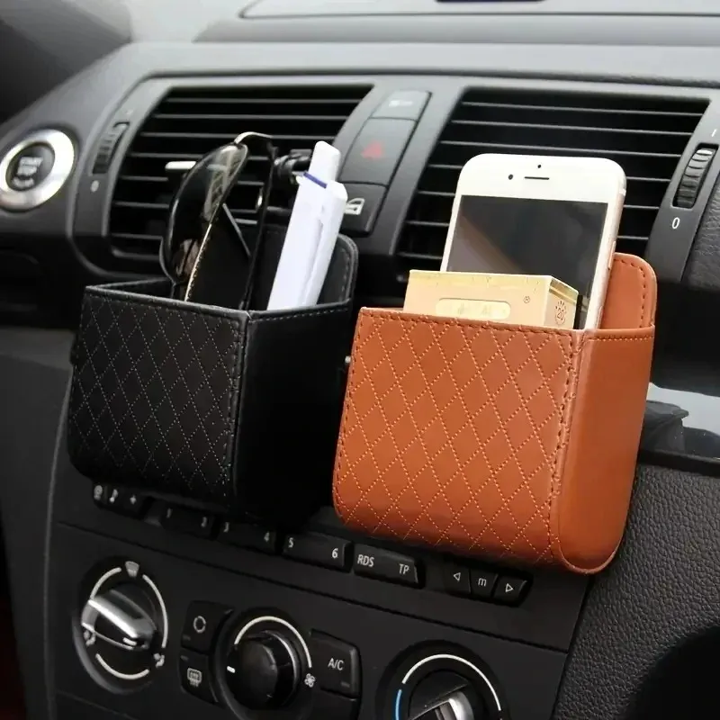 Auto Lagerung Tasche Auto Air Outlet Schutt Tasche Für Handy Schlüssel Sonnenbrille Vent Dashboard Ordentlich Hängen Leder Organizer Box 1pc