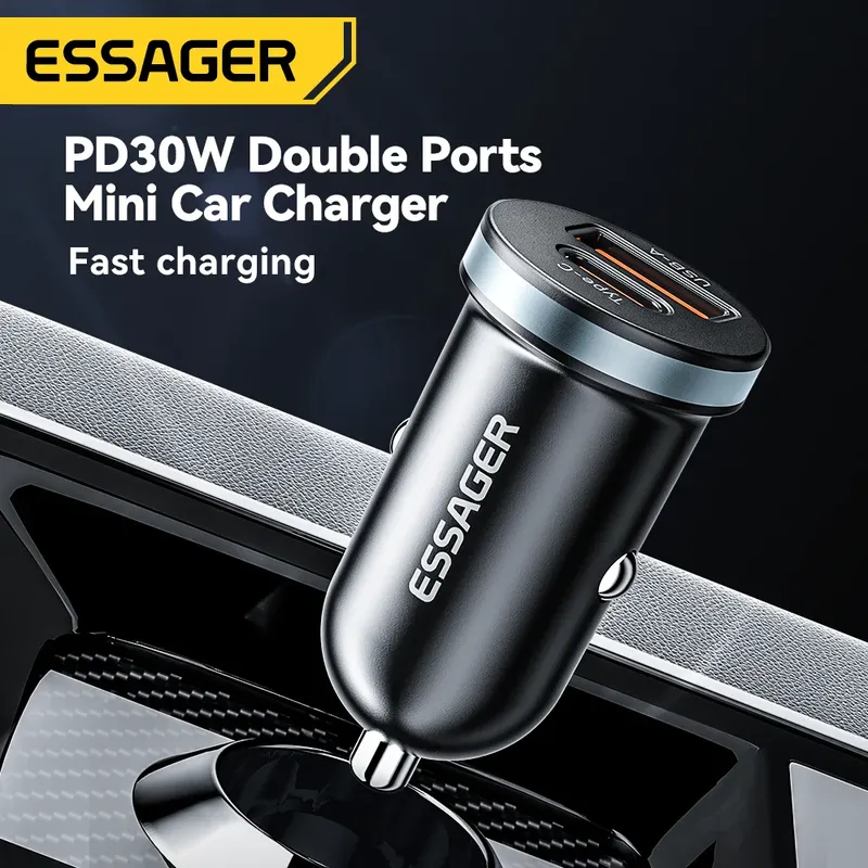 Essager 30W USB C Autoladegerät Typ C Schnellladegerät PD QC 3.0 SCP 5A Schnelllade-Autotelefonladung für iPhone Xiaomi Samsung