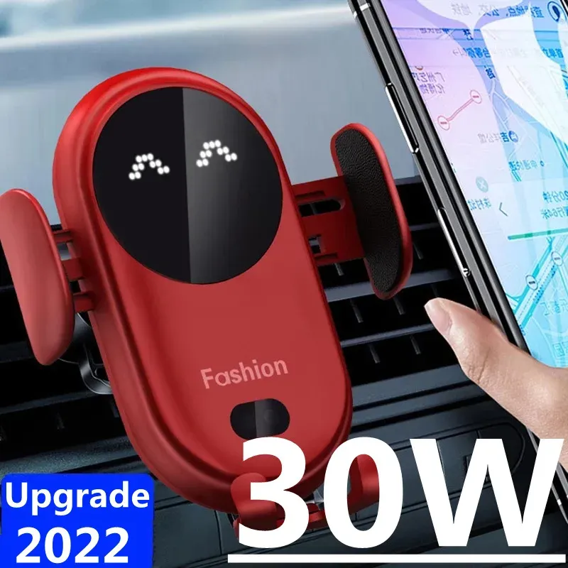 30 W kabelloses Ladegerät, Autohalterung für Lüftungsschlitze, Autotelefonhalter, drehbar, intelligentes Infrarot-Schnellladegerät für kabelloses Laden