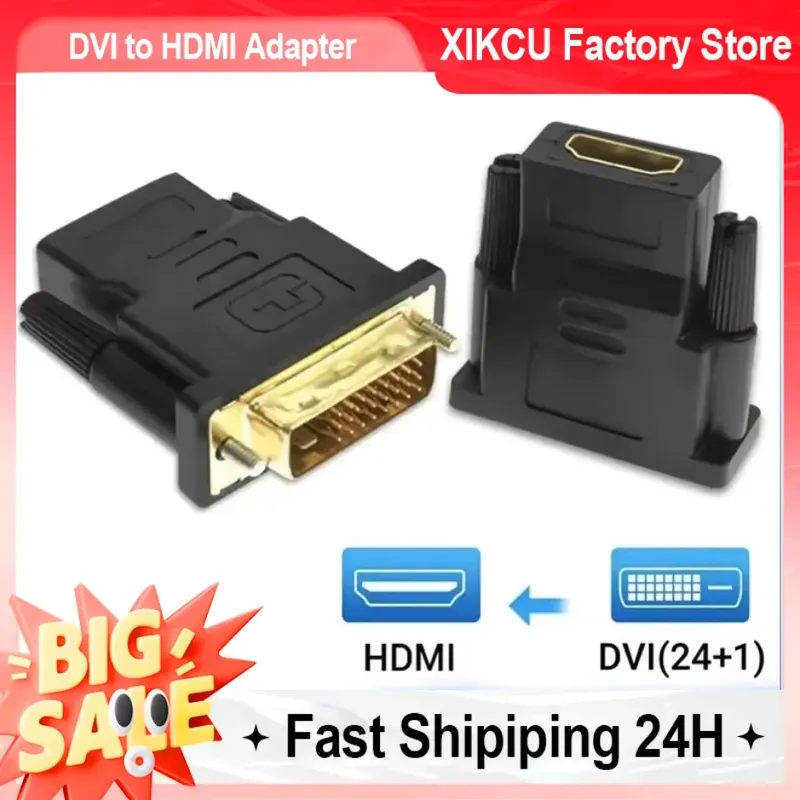 XIKCU 2025 DVI Stecker auf HDMI-kompatiblen Video Konverter für PC HD TV Projektor DVI zu HDMI-kompatiblen Adapter DVI Überzogene Stecker