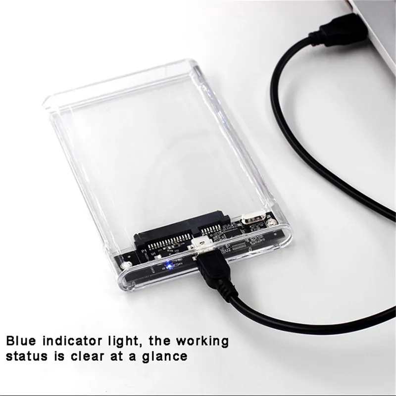 Transparentes HDD-Gehäuse, 2,5-Zoll-SSD-SATA-auf-USB2.0-Typ-C-Adapter, tragbare externe Festplattenbox, werkzeuglos