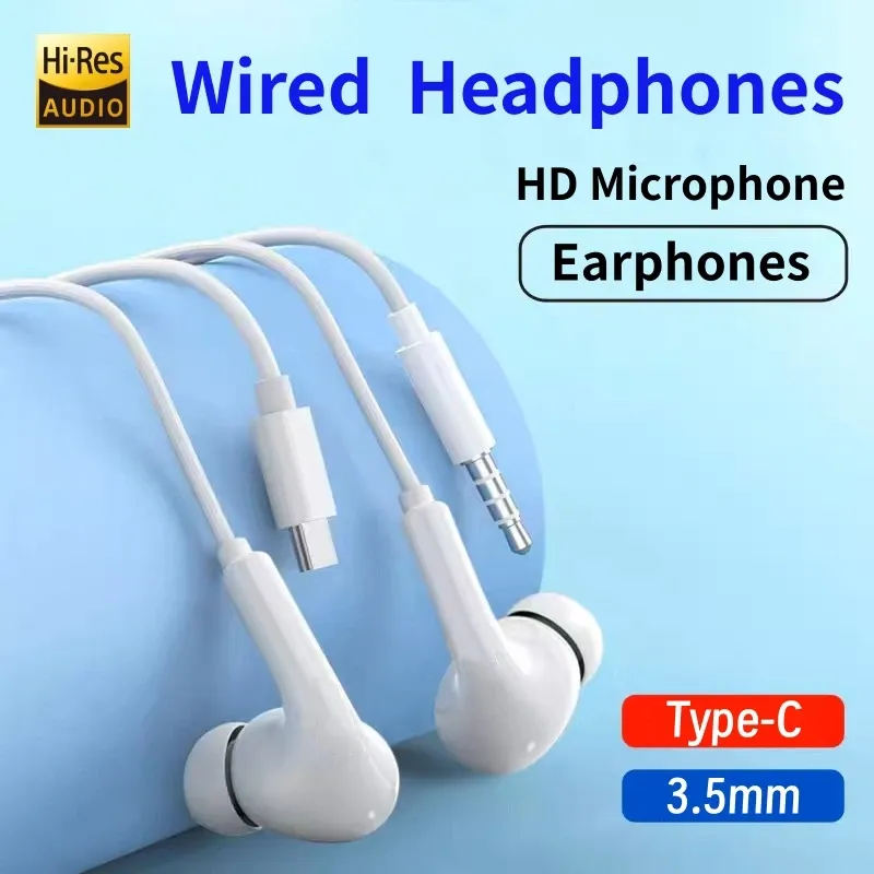 Typ C kabelgebundene Kopfhörer für 3,5 mm AUX In-Ear-Ohrhörer Samsung S25 S24 S23 S22 S21 S20 Tablet Xiaomi Huawei VIVO Kopfhörer mit Mikrofon