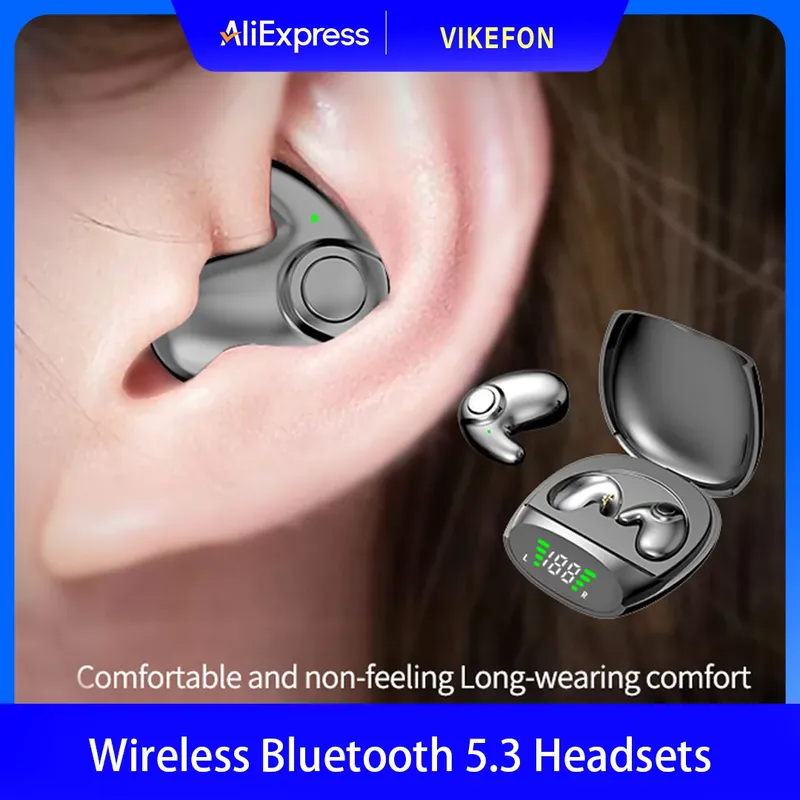 Wasserdichte kabellose Bluetooth 5.3-Headsets, Mini-Headset, schmerzloser Anruf, Geräuschunterdrückung, dünne Kopfhörer, geeignet zum Schlafen/Sport