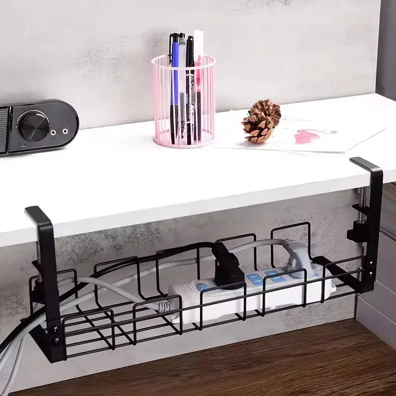 Unter dem Tisch Lagerregal Metall Kabelmanagement Tablett Home Office Schreibtisch Draht Organizer Kein Stanzen Küche Aufbewahrungszubehör