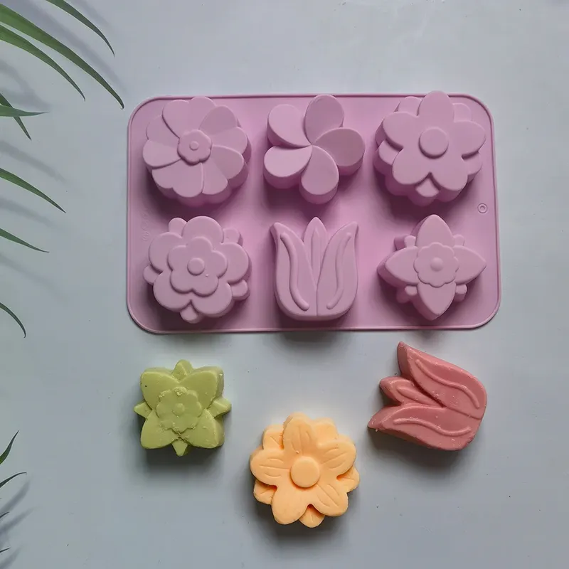 Arten von Blumen-Silikonformen, verschiedene blumenförmige Backformen, geeignet für die Herstellung von Seifen und Kerzen, Kuchen-Schokoladenform