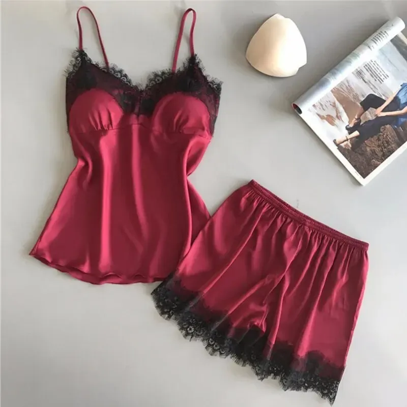 Neue Frauen Pyjama Anzug Mode V-ausschnitt Spitze Sexy Dessous Pyjamas Schlaf Shorts Set Nachtwäsche