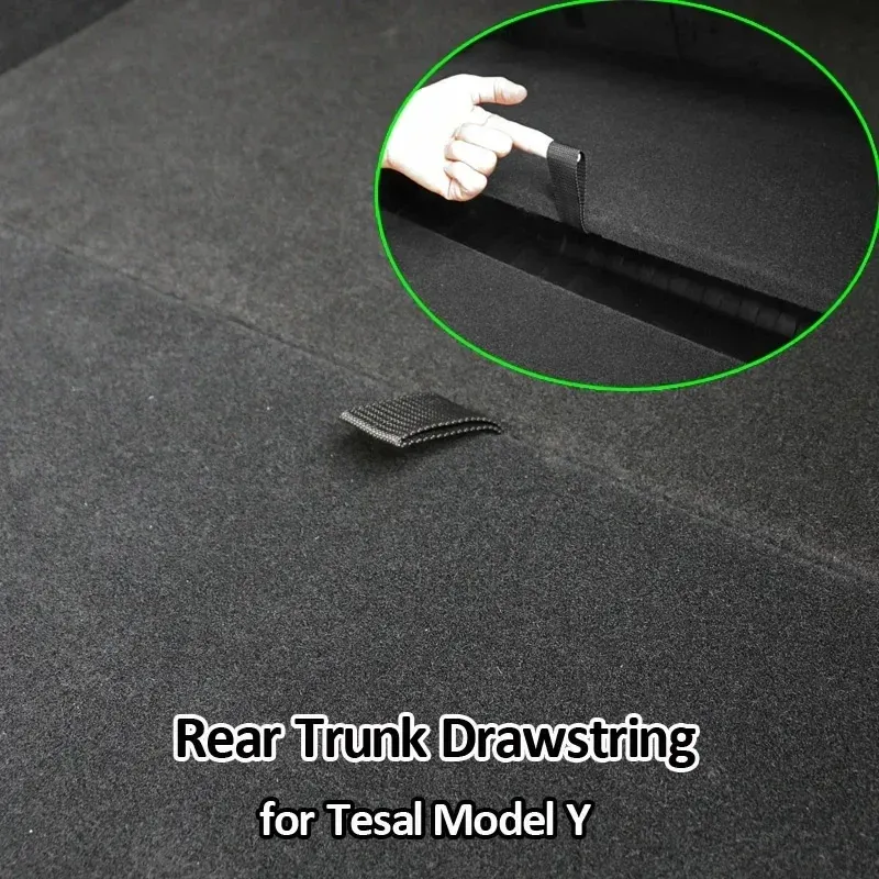 Für Tesla Modell Y Hinten Stamm Seil Ziehen String Öffnen Schwanz Box Abdeckung Griff Pull Strap Auto Organizer Zubehör Matte Schutz Pad