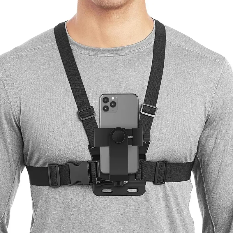 1 PC verstellbarer Telefon-Clip-Halter mit Brustgurt-Befestigungshalterung für Sportkamera, Handy-Kamera, schwarzer Halter, Zubehör
