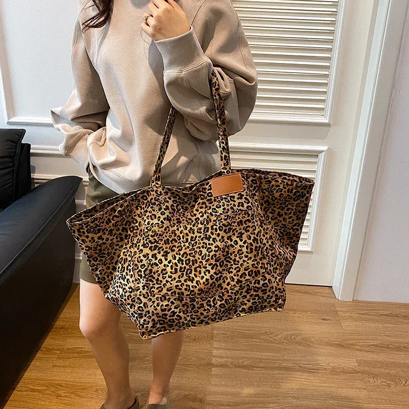 Vintage Leopardenmuster Damenhandtasche Mode Große Kapazität Leopardenmuster Canvas Tasche Unterarmtasche Große Einkaufstasche Damentasche