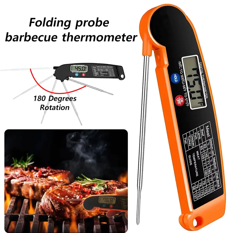 Faltbares digitales Lebensmittelthermometer für Fleisch, Wasser, Milch, Kochen, Lebensmittelsonde, Braten, Grillen, Temperaturanzeige, Ofenthermometer, Küchenwerkzeug