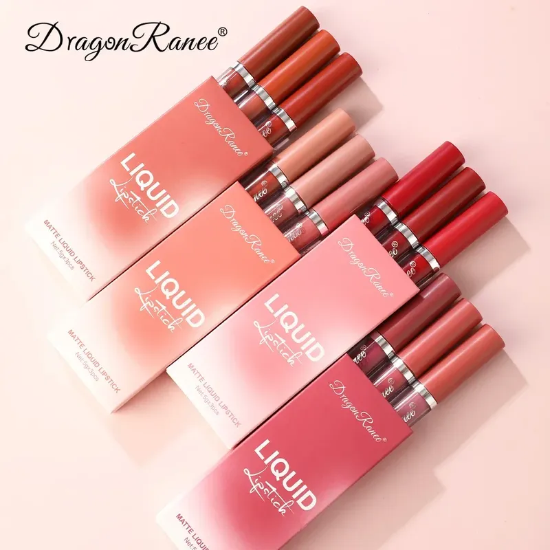 3 Stück flüssige Lippenstifte Set langlebiges Make-up für Frauen koreanische Schönheits kosmetik matte Lippenstifte wasserdicht langlebig
