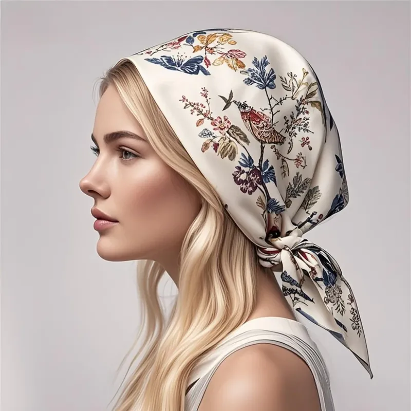 70 cm Blattmuster-Seidenschal für Damen, künstliche Seide, frische und vielseitige Kopfbedeckung, Tasche, Kleidungszubehör, quadratischer Schal