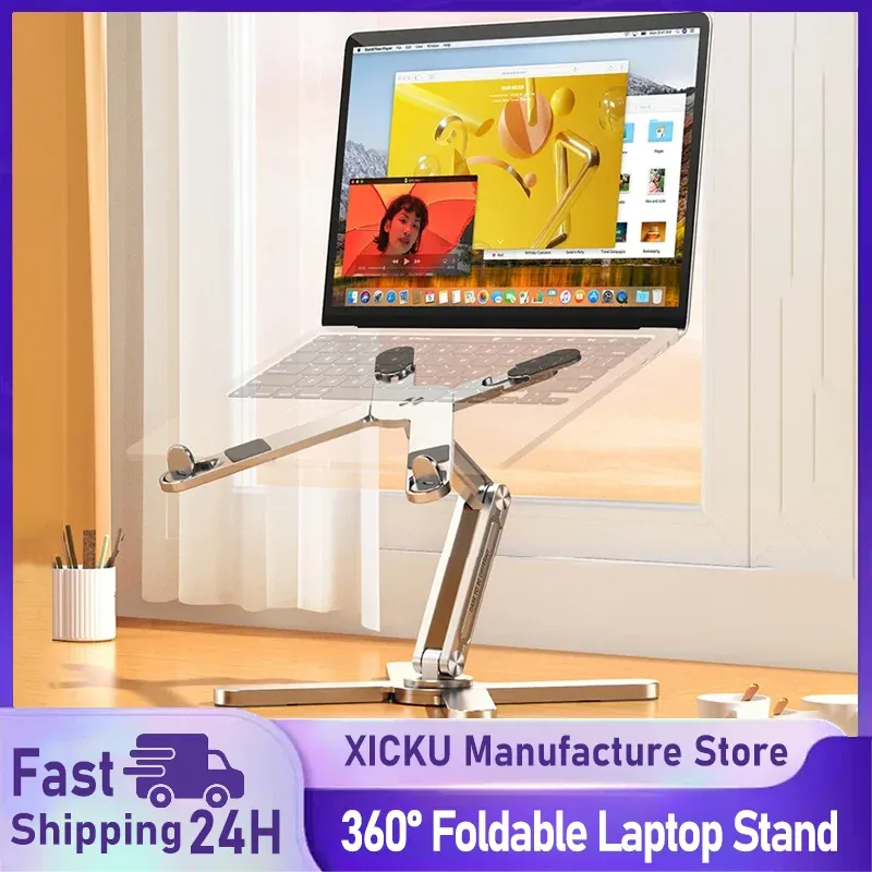 Faltbarer Laptop-Ständer 360° °   Drehbarer Notebook-Tischhalter aus Aluminiumlegierung, tragbare Buch- und Tablet-Halterung mit Wärmeableitung