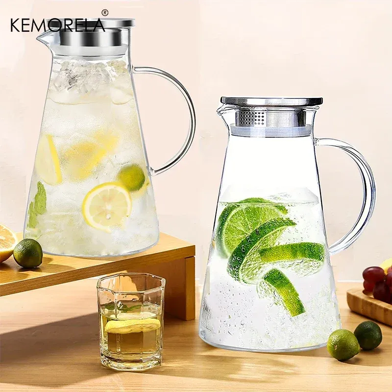 1/2Pcs Wasser Krug Transparent Wärme-Beständig Glas Kalt Wasserkocher Und Tassen Wasser Topf Mit Griff Große kapazität Haushalts Krug