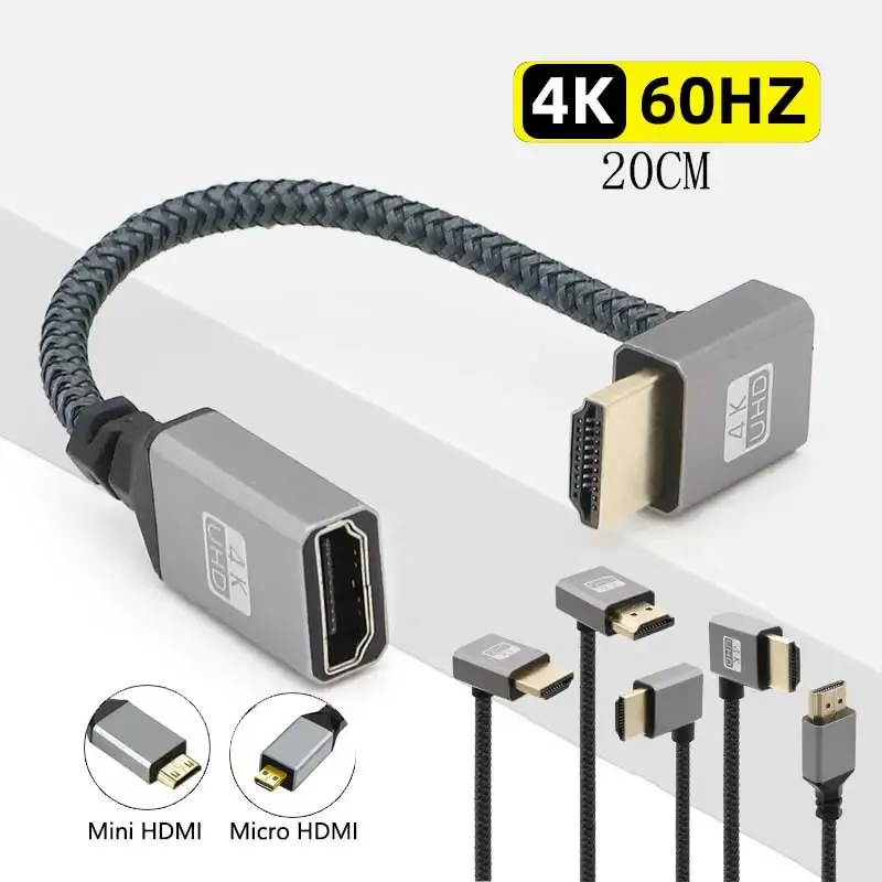 4K60Hz HDMI-Stecker auf Buchse-Verlängerungskabel Micro/Mini HDMI-kompatibler Adapter links/rechts/oben/unten Verlängerungskabel