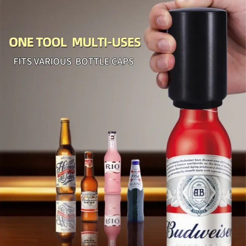 Creative Press Type Kratzfreier Premium-Flaschenöffner, reines Schwarz, magnetischer Bier-Weinheber, multifunktionaler Korkenzieher, tragbar