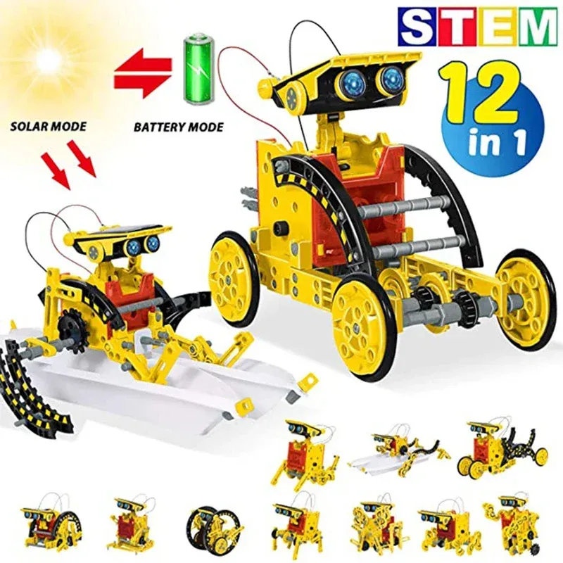 12-in-1-Wissenschaftsexperiment, Solarroboter, Spielzeug, DIY, Gebäude, angetriebenes Lernwerkzeug, Bildungsroboter, technologisches Gadgets-Set für Kinder
