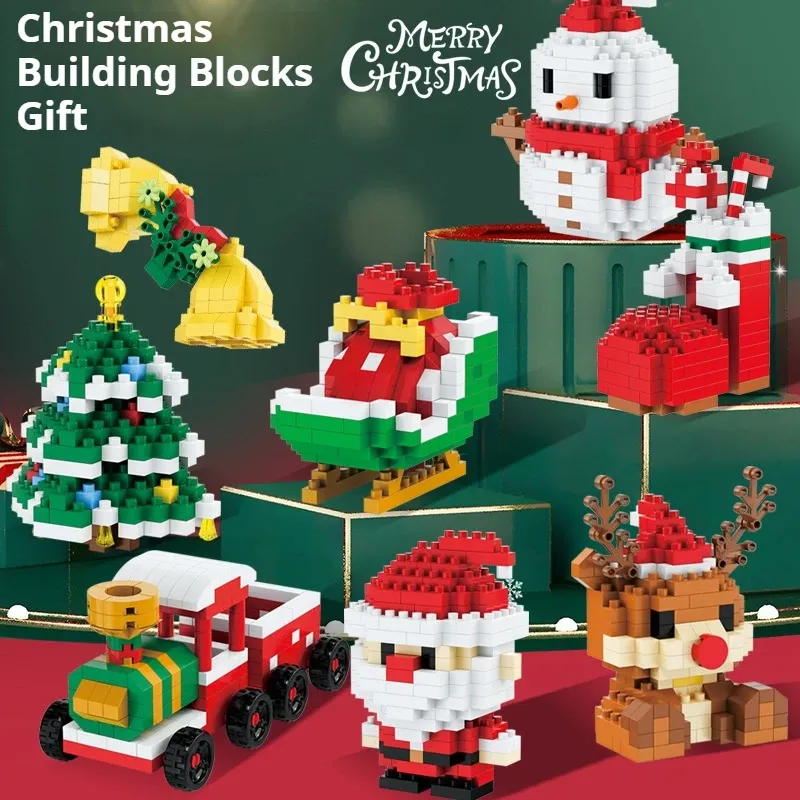 Weihnachtsgeschenke Micro Baustein DIY Domino Spiel Weihnachtsmann Rentier Urlaub Puzzle Montage Ziegel Tischdekoration Spielzeug