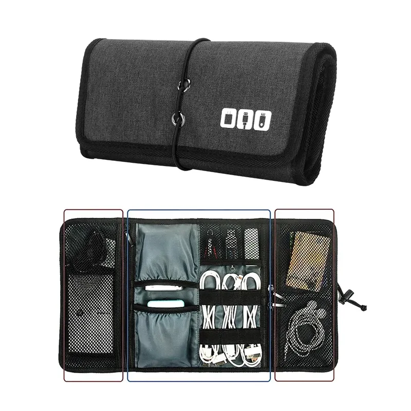 Elektronischer Organizer, Kabeltasche, Reisekabel, Ladegerät, Telefonzubehör, Taschen-Organizer, aufrollbare Tech-Tragetasche für USB-Kabel